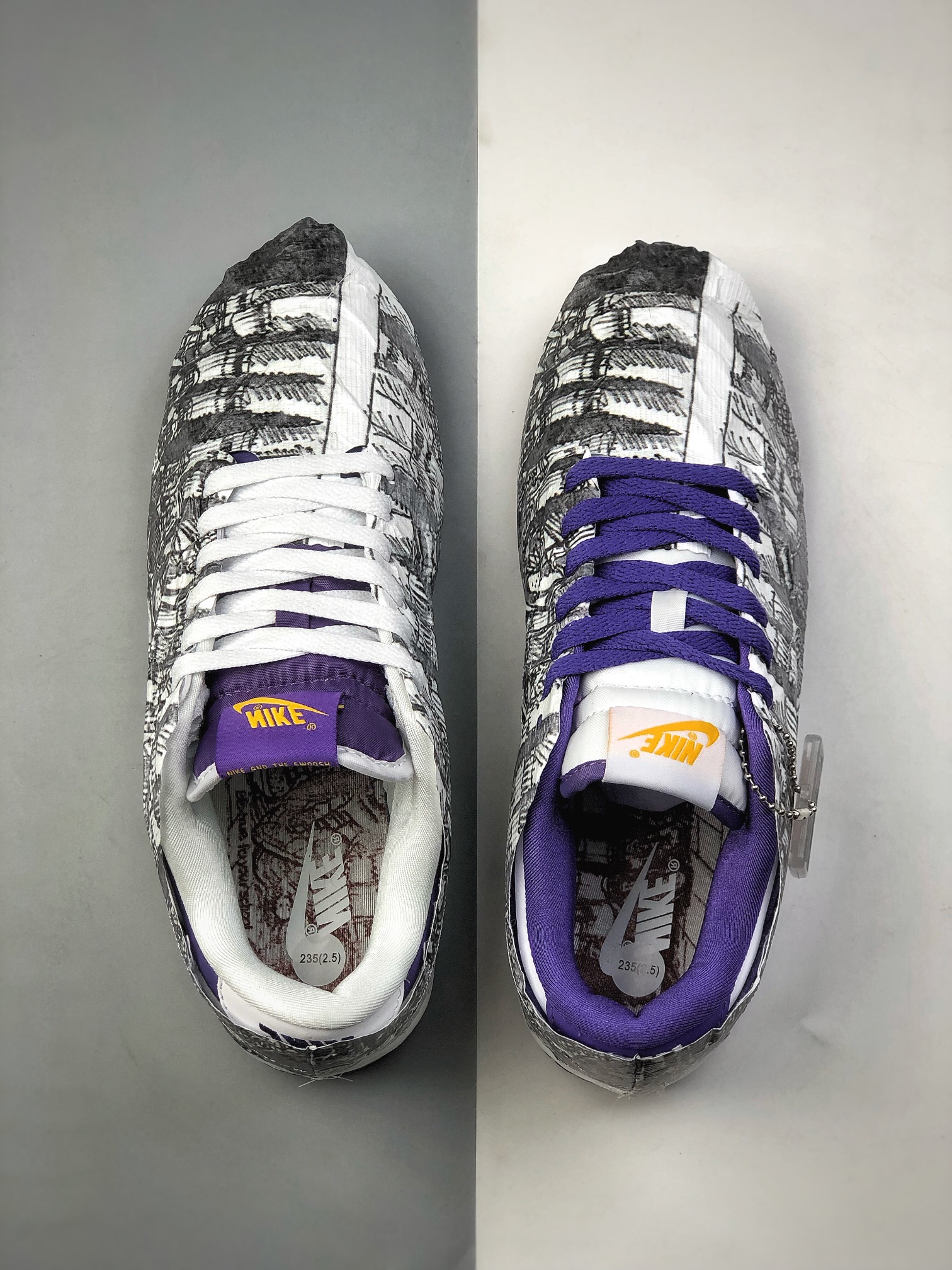 Pure original version Nike 0ff-White x Nike Dunk white-purple reverse hook mismatched skate shoes
