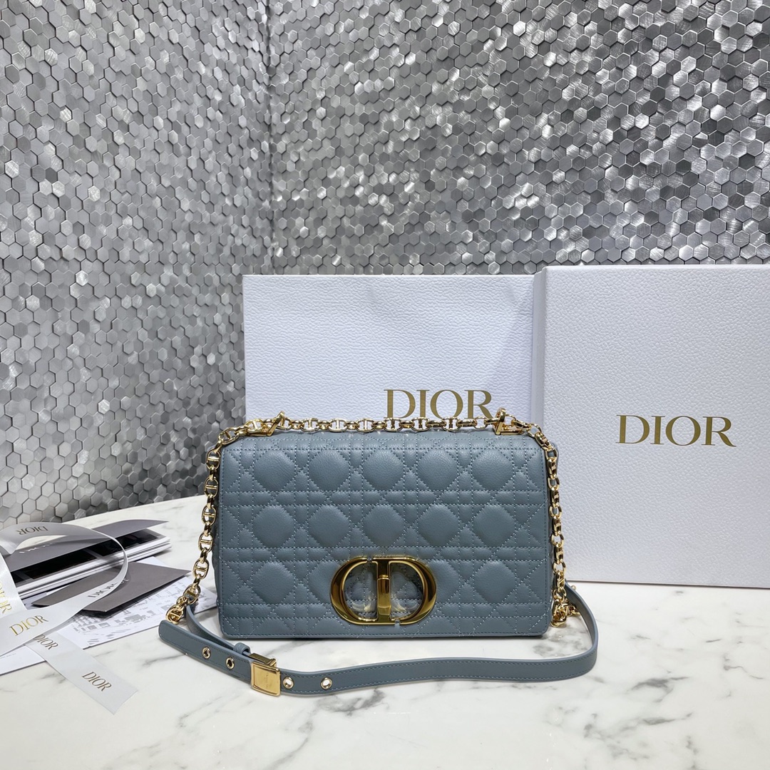 Dior Caro Bags Handbags Gold Embroidery Vintage Cowhide Chains