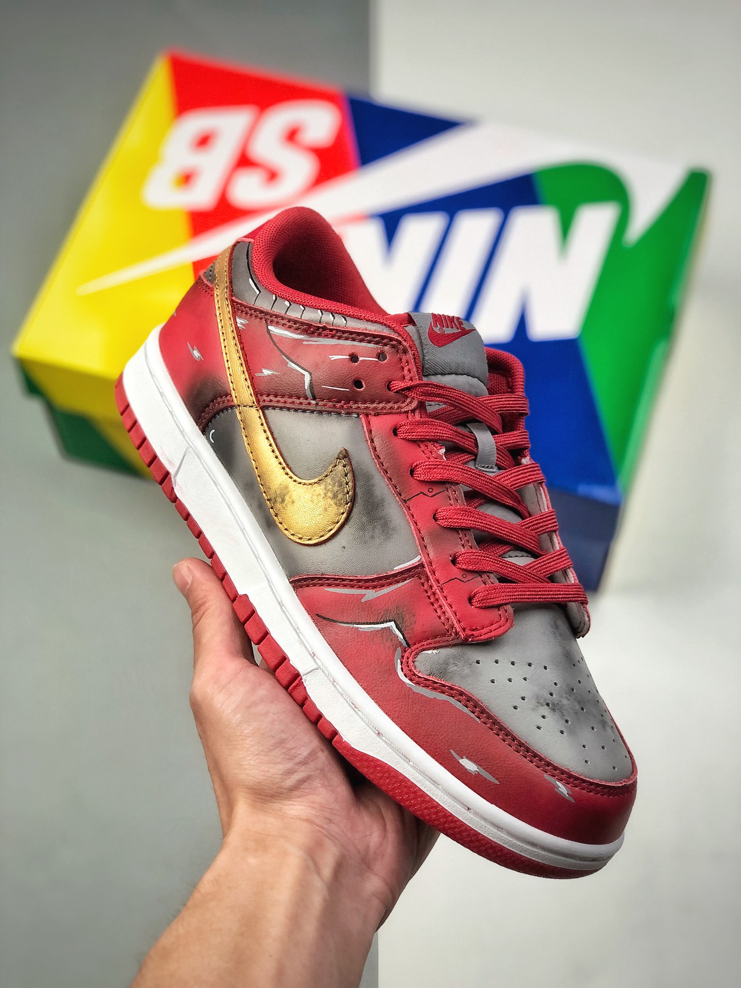 Pure original version NIKE SB Dunk Rooted in Peace red-gray distressed skate shoes. The only correct original version o…