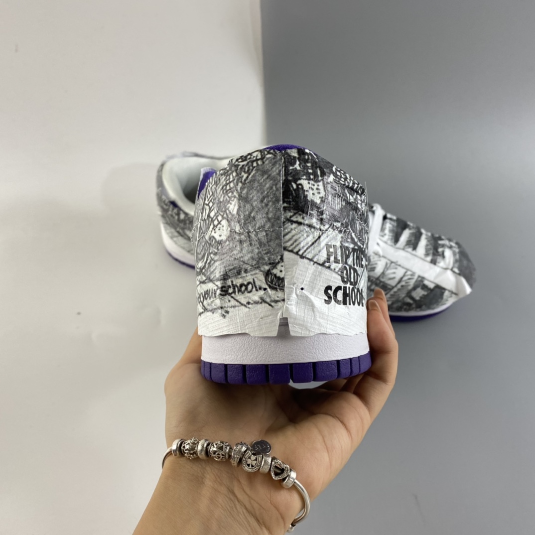 P380 Off-White x Nike Dunk Low 白紫反钩倒钩 撕纸鸳鸯板鞋 DJ4636-100