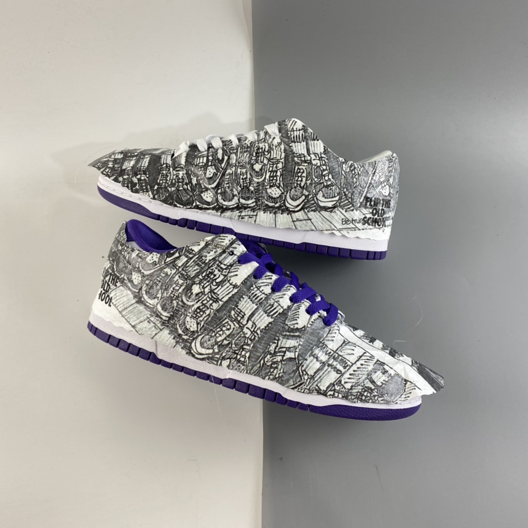 P380 Off-White x Nike Dunk Low 白紫反钩倒钩 撕纸鸳鸯板鞋 DJ4636-100