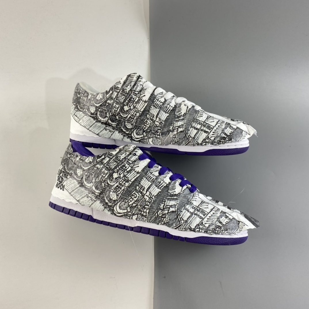 P380 Off-White x Nike Dunk Low 白紫反钩倒钩 撕纸鸳鸯板鞋 DJ4636-100