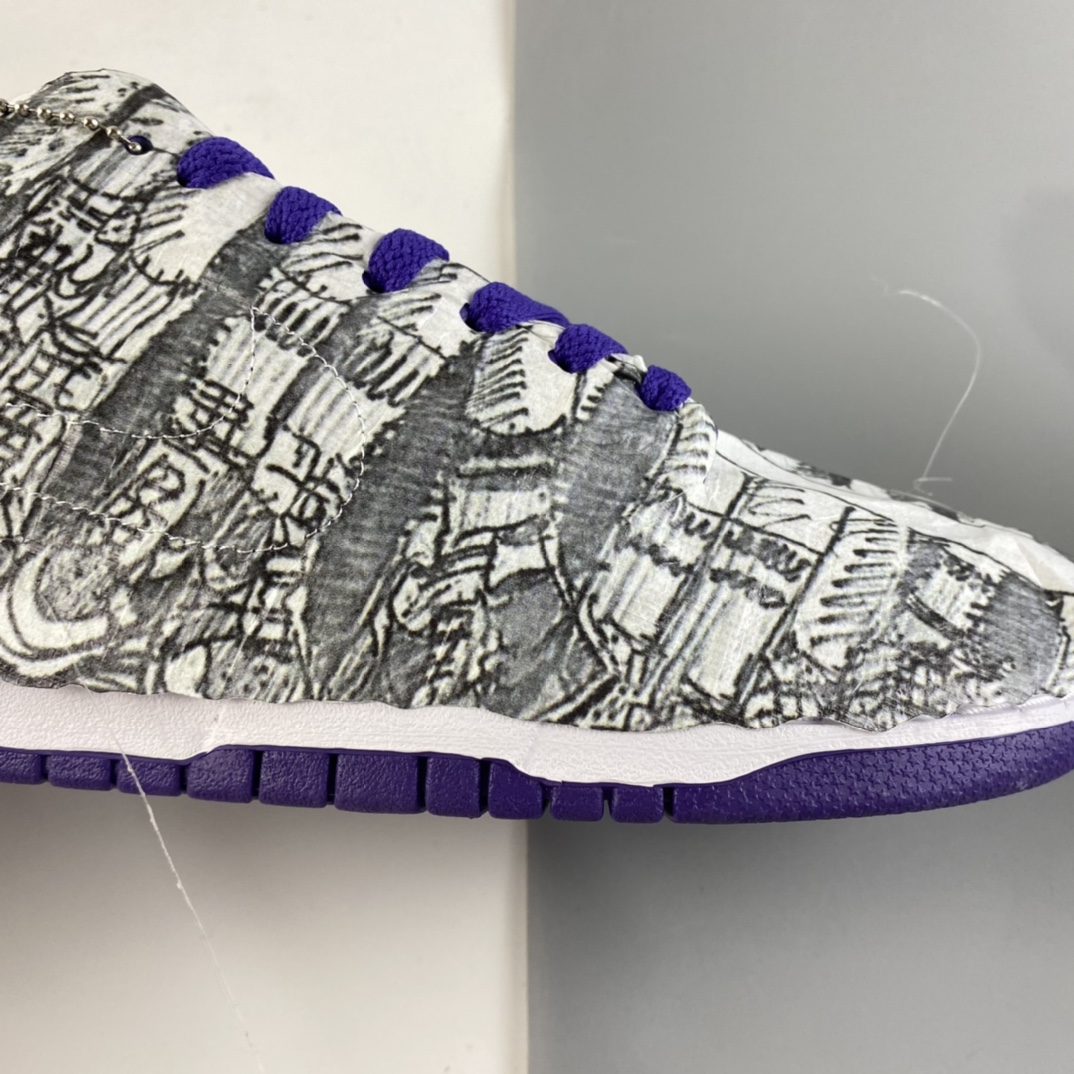 P380 Off-White x Nike Dunk Low 白紫反钩倒钩 撕纸鸳鸯板鞋 DJ4636-100