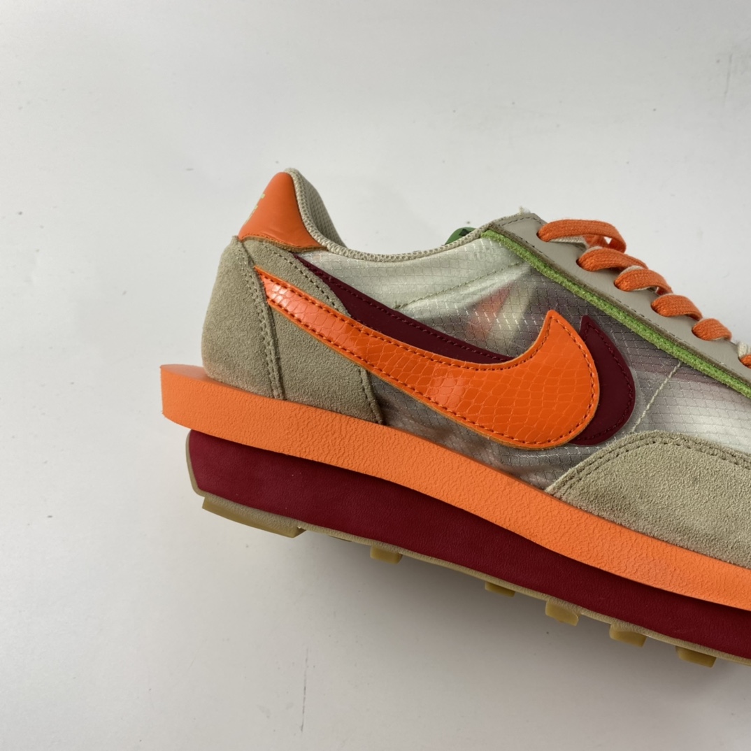 P320 CLOT x Sacai x Nike LDWaffle ”Net Orange Blaze” 联名重叠设计前卫华夫变形”米橙配色”休闲慢跑鞋 DH1347-100