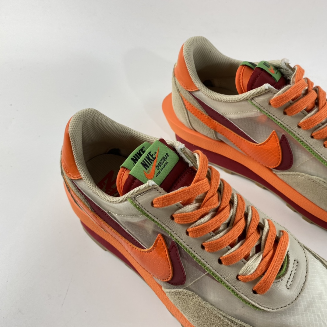 P320 CLOT x Sacai x Nike LDWaffle ”Net Orange Blaze” 联名重叠设计前卫华夫变形”米橙配色”休闲慢跑鞋 DH1347-100