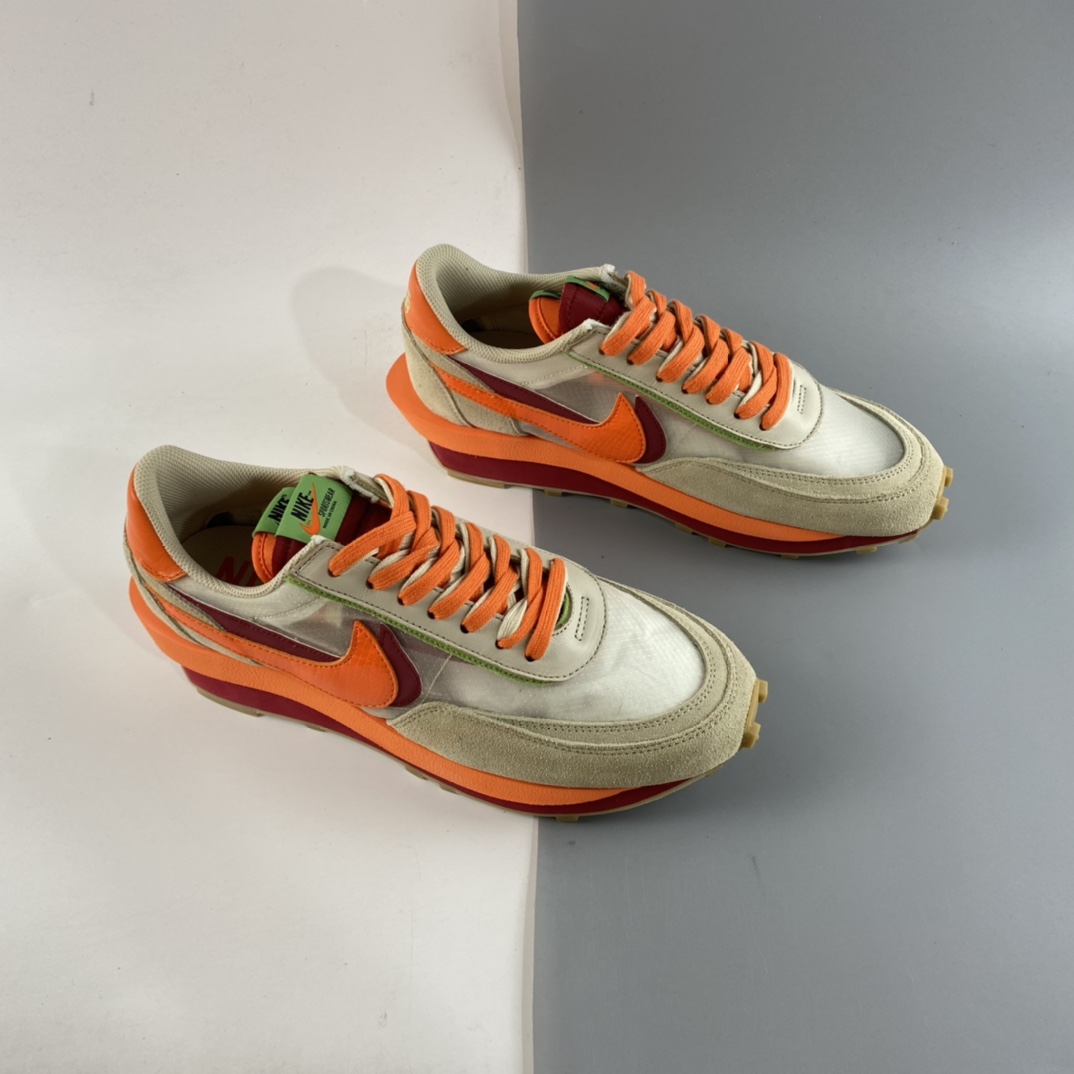P320 CLOT x Sacai x Nike LDWaffle ”Net Orange Blaze” 联名重叠设计前卫华夫变形”米橙配色”休闲慢跑鞋 DH1347-100