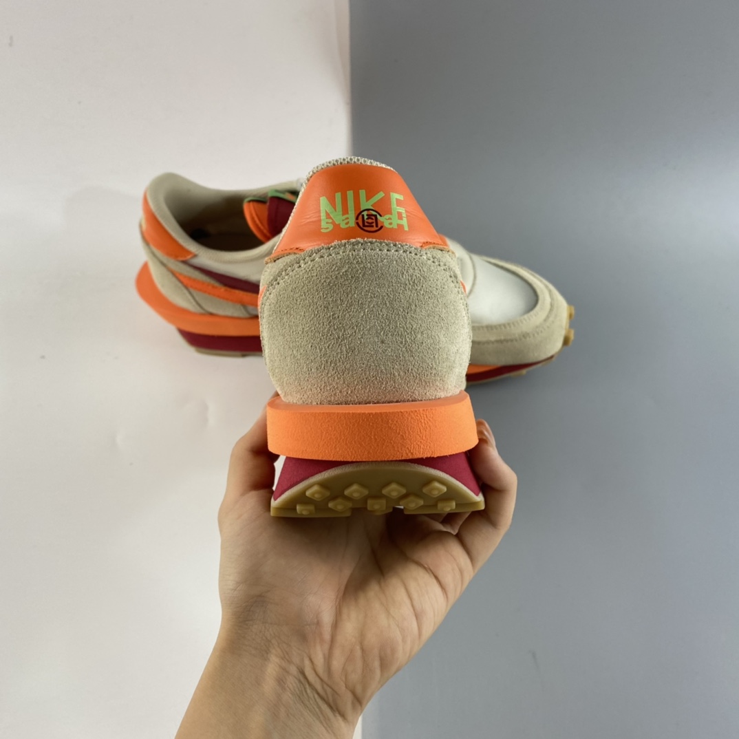 P320 CLOT x Sacai x Nike LDWaffle ”Net Orange Blaze” 联名重叠设计前卫华夫变形”米橙配色”休闲慢跑鞋 DH1347-100