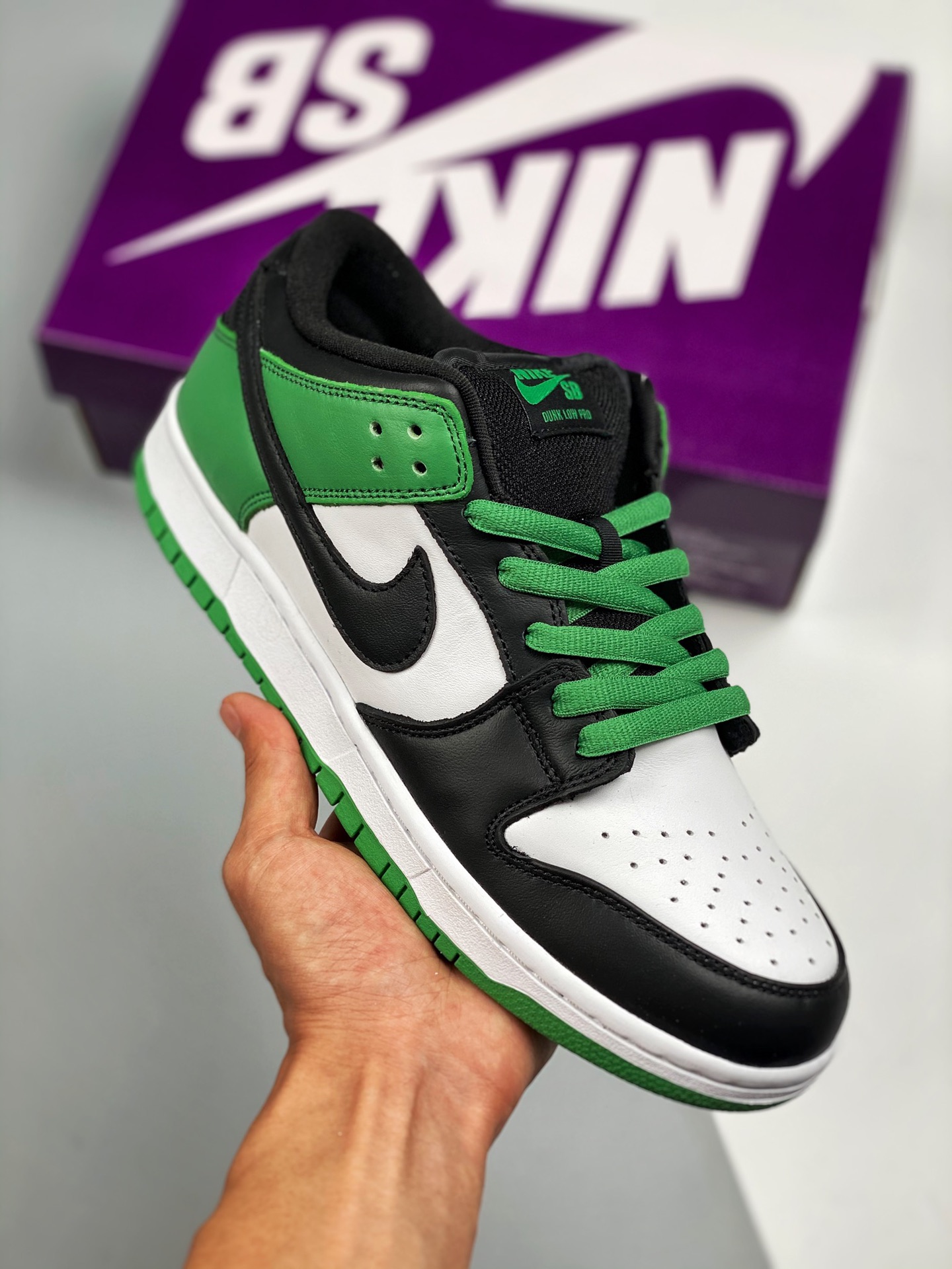 NK SB Dunk Low 'Classic Green' black-green toe, pure original production line #Original factory woven label, consistent…