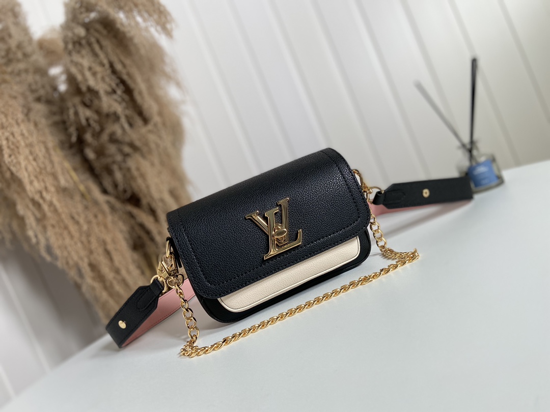 Louis Vuitton LV Lockme Tender Bags Handbags Black Grey Calfskin Cowhide Chains M58557