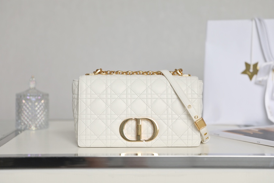 Dior Caro Bags Handbags Gold White Embroidery Vintage Cowhide
