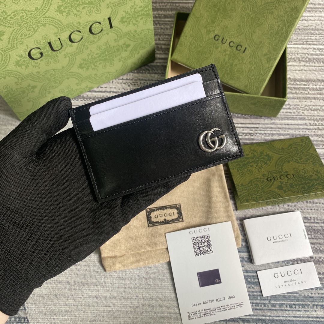 GUCCI 双G 卡包 牛皮 超薄 卡夹
