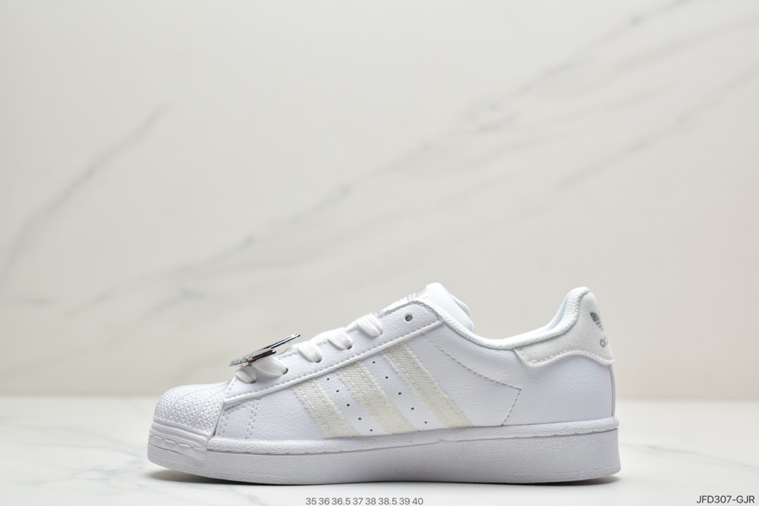 170 Adidas三叶草 Originals Superstar”White/Sliver”贝壳头经典百搭休闲运动板鞋“皮革白银金属挂链”GZ8404