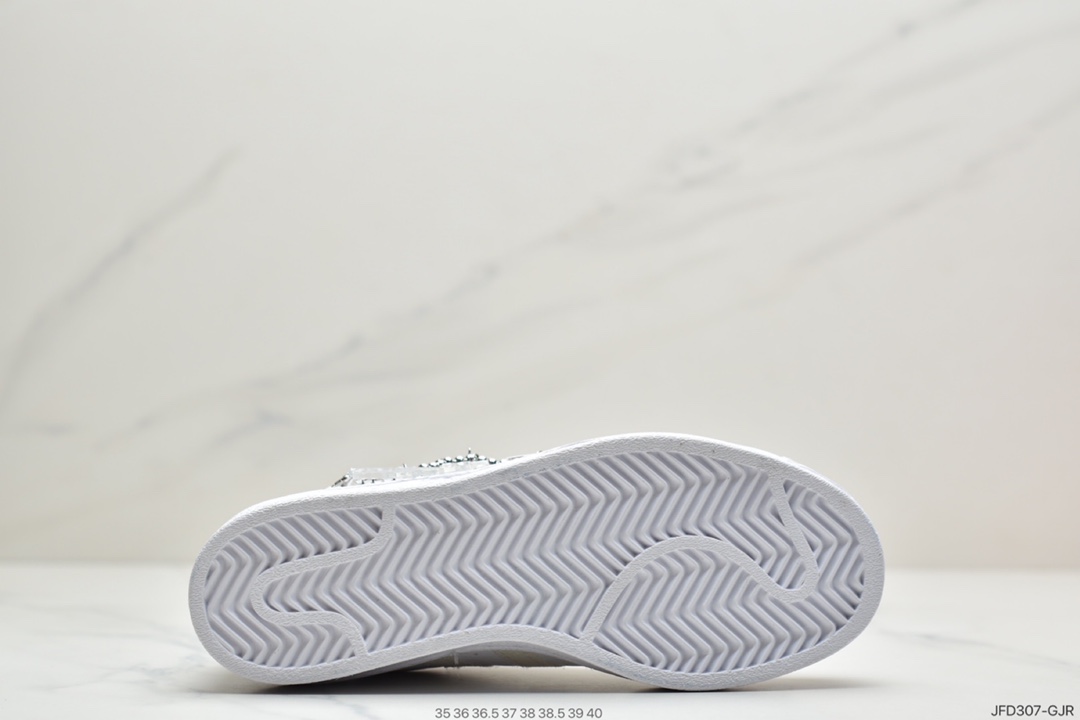 170 Adidas三叶草 Originals Superstar”White/Sliver”贝壳头经典百搭休闲运动板鞋“皮革白银金属挂链”GZ8404
