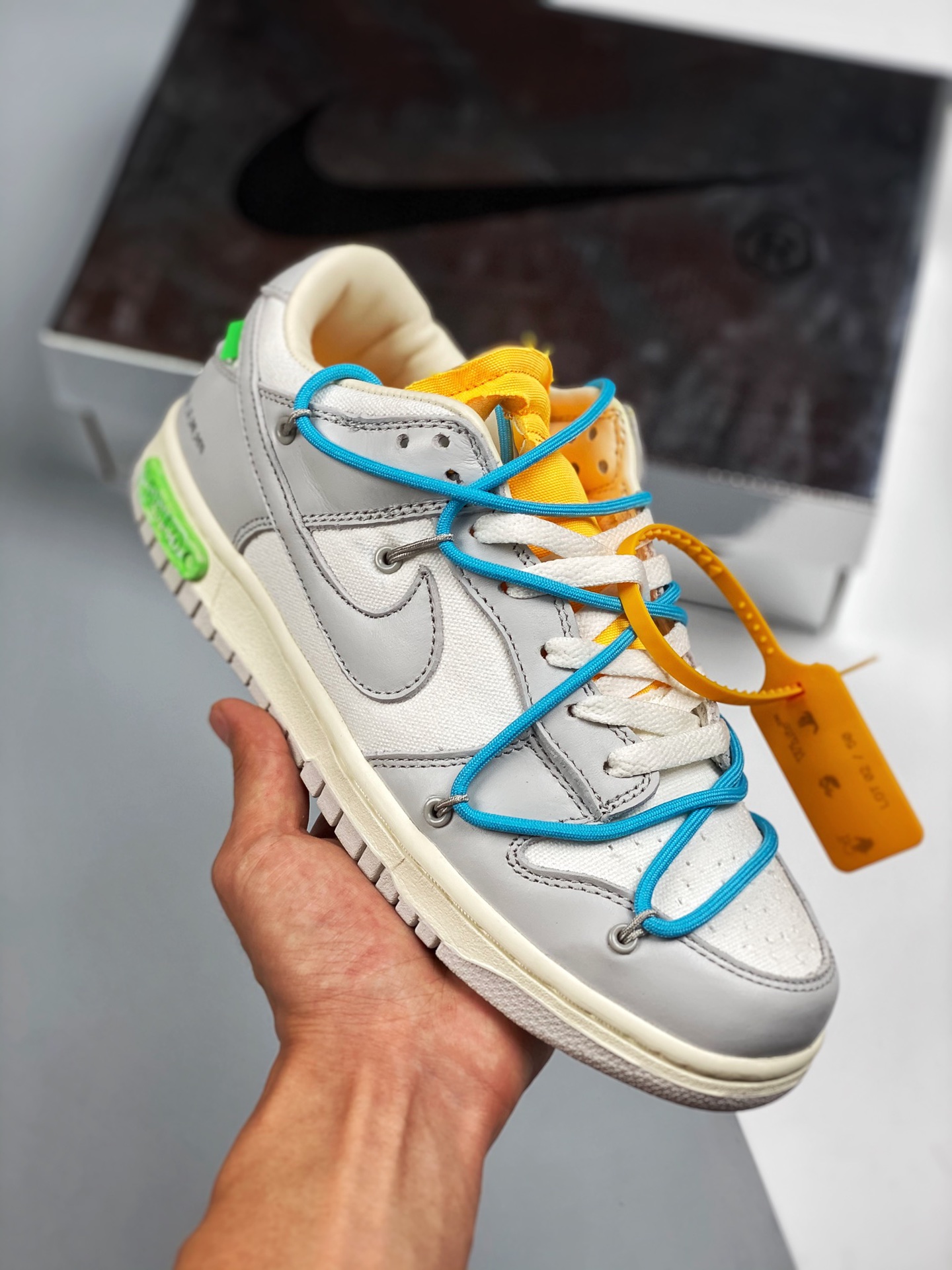 Off White x Futura x Nike Dunk Low Black Orange triple collaboration, Nike skate shoes. The design style is the same as…