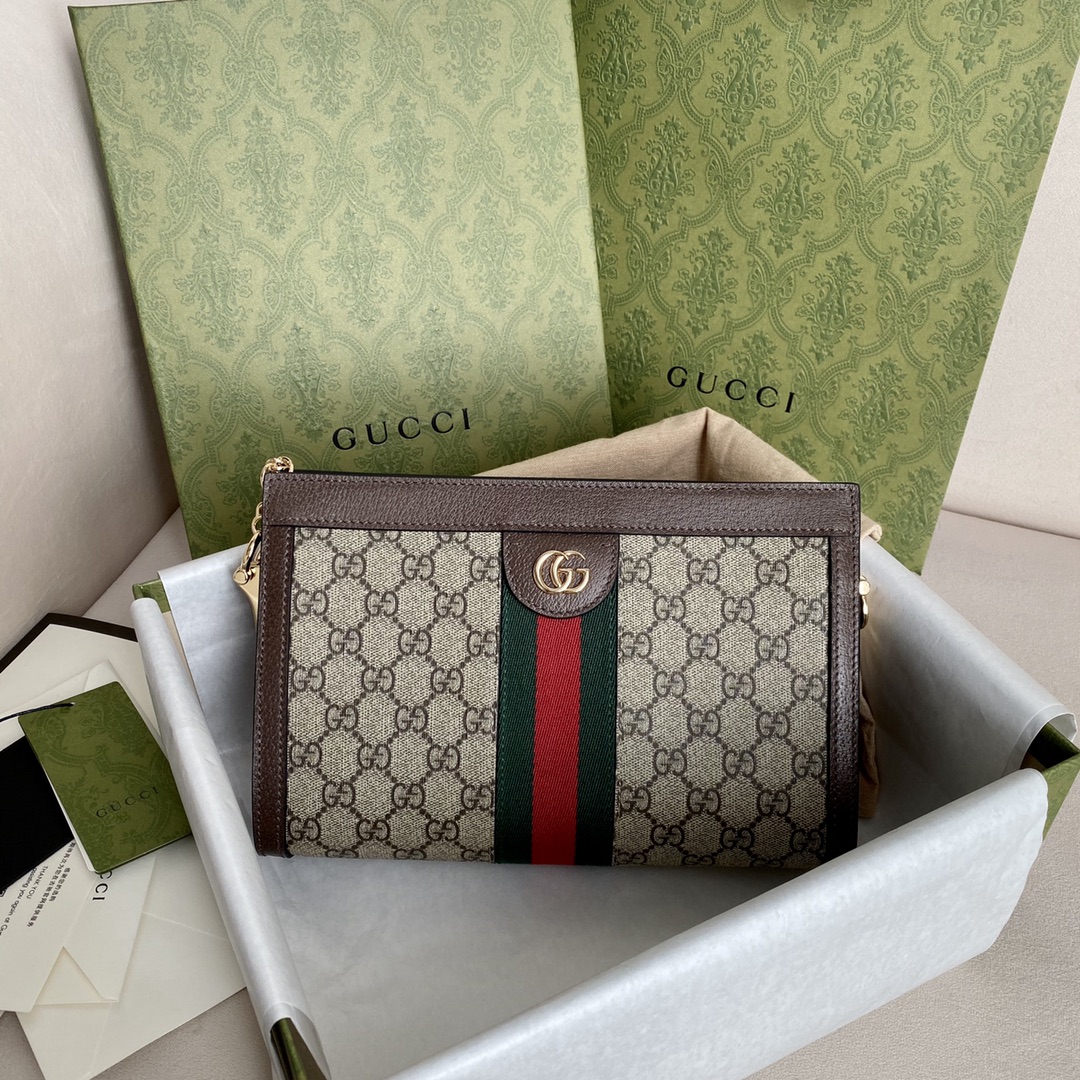 GUCCI Ophidia系列 老花信封包 小号 GG Supreme帆布 全铜厚镀金 原厂猪纹皮-顶级品质