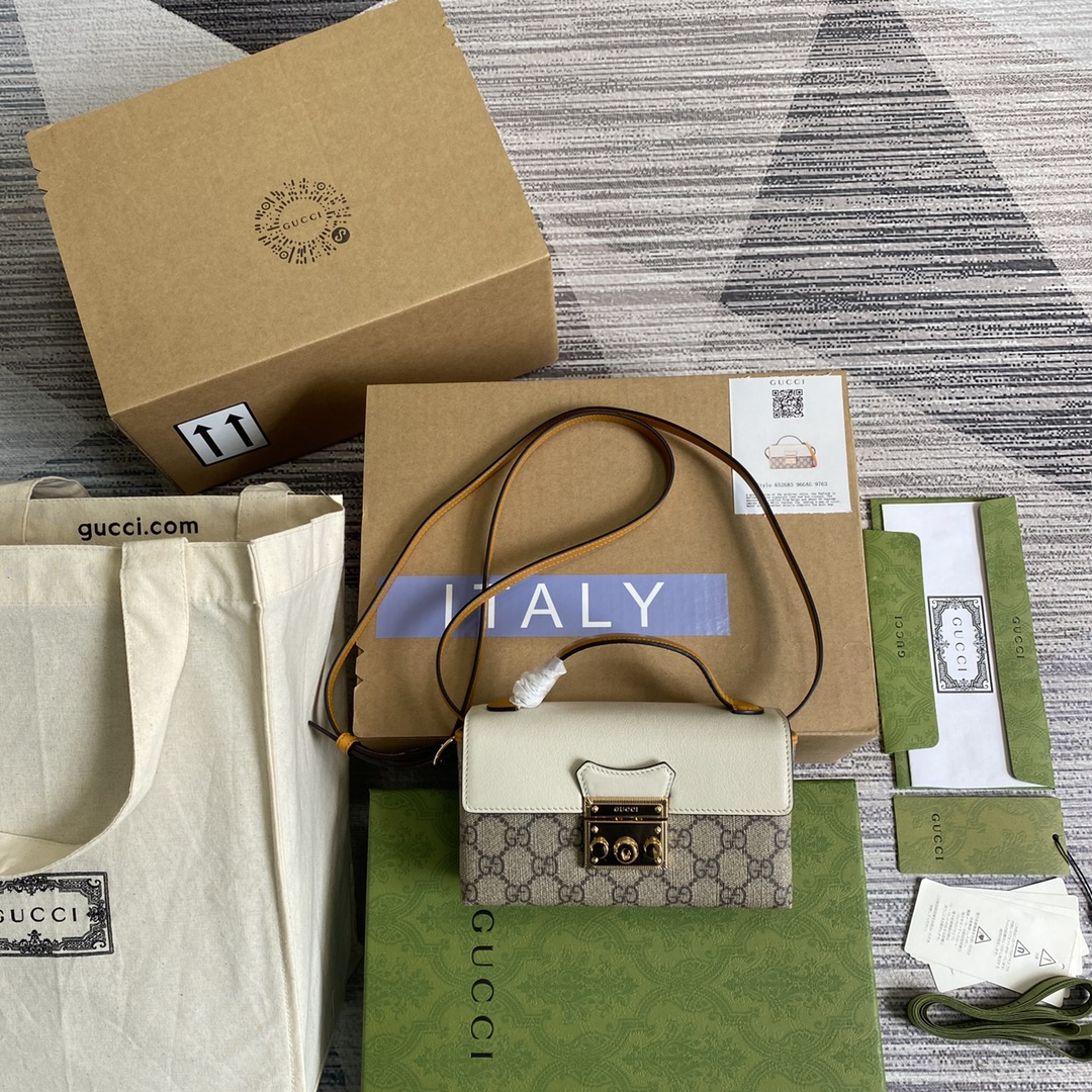 GUCCI Padlock Mini Bag Canvas Leather Lock Shoulder Strap