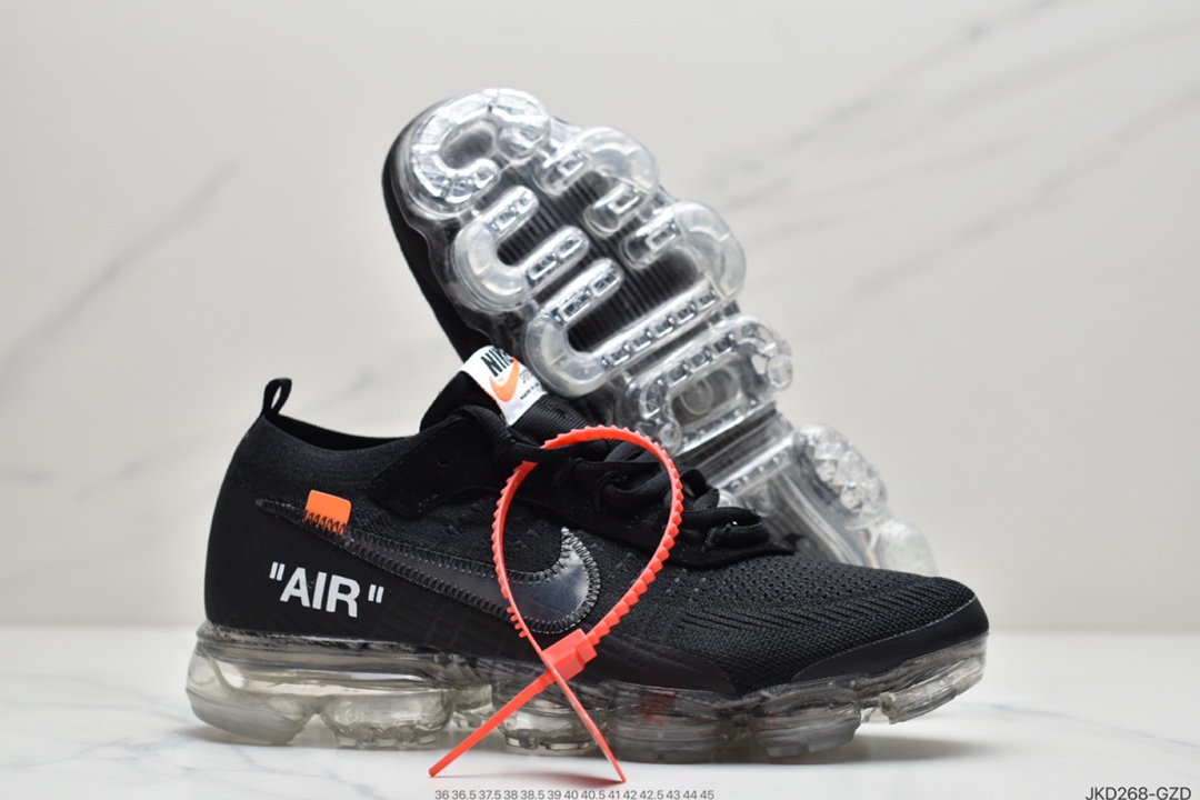 160  Off-White x Nike Air Vapormax Flyknit 2.0”Black/White”二代全掌大气垫飞织低帮百搭休闲运动慢跑鞋  AA3831