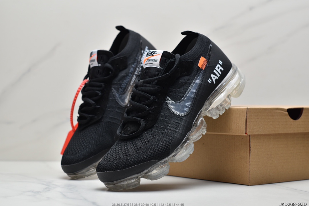 160  Off-White x Nike Air Vapormax Flyknit 2.0”Black/White”二代全掌大气垫飞织低帮百搭休闲运动慢跑鞋  AA3831