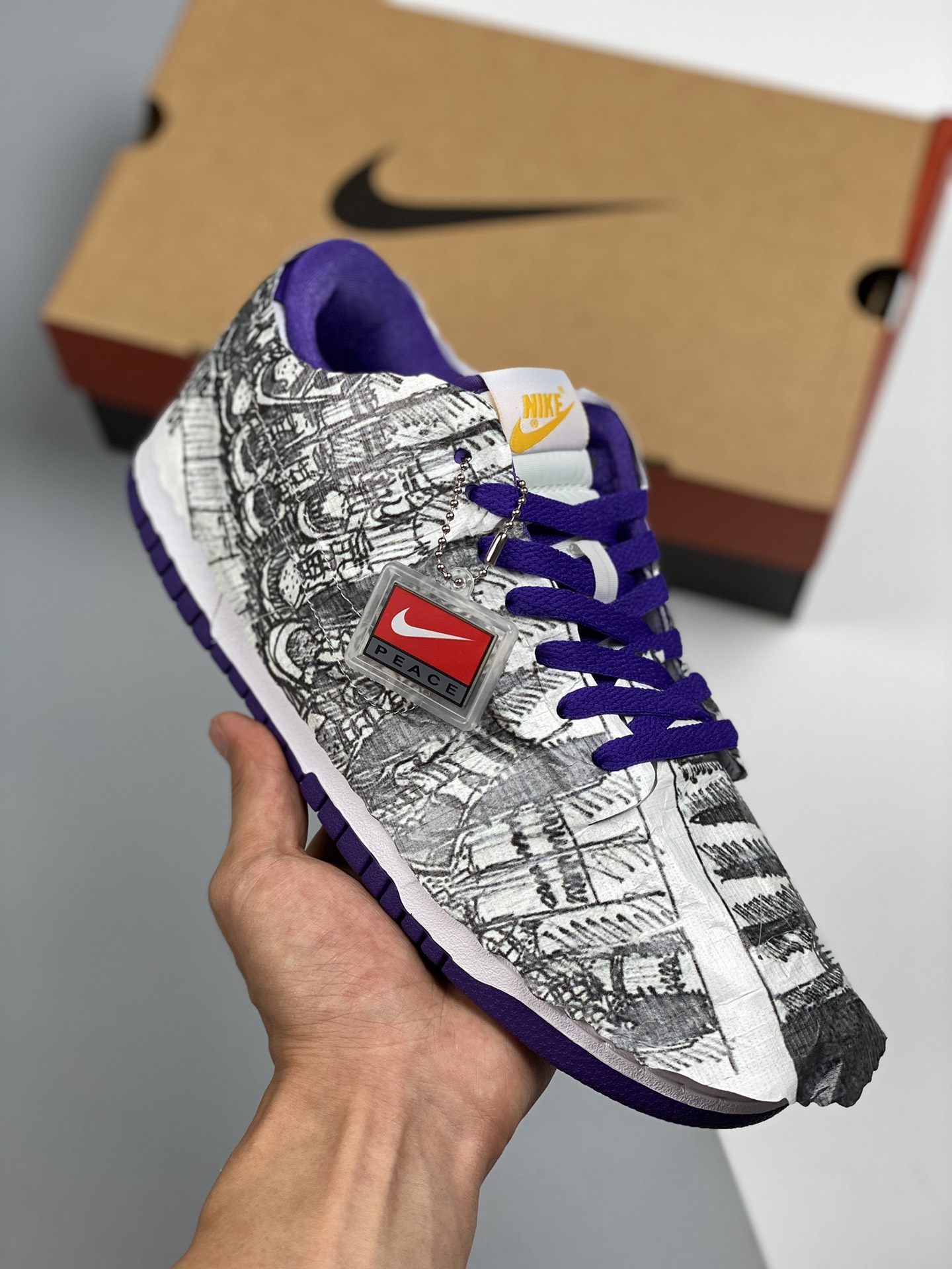 NK Dunk SB Low blanco púrpura gancho invertido papel rasgado yin-yang, producción de fábrica original pura, forma perfe…