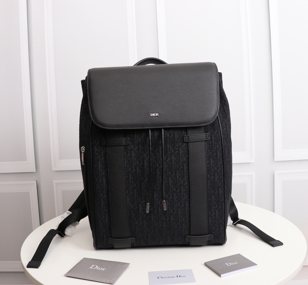 Dior Bags Backpack Black Men Cowhide Nylon Oblique