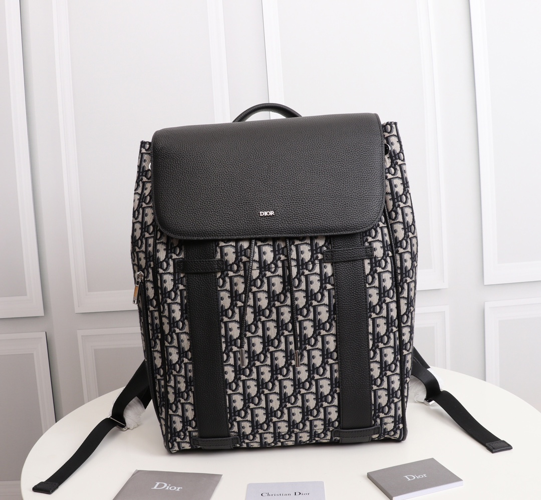 Dior Bags Backpack Apricot Color Black Men Cowhide Nylon Oblique