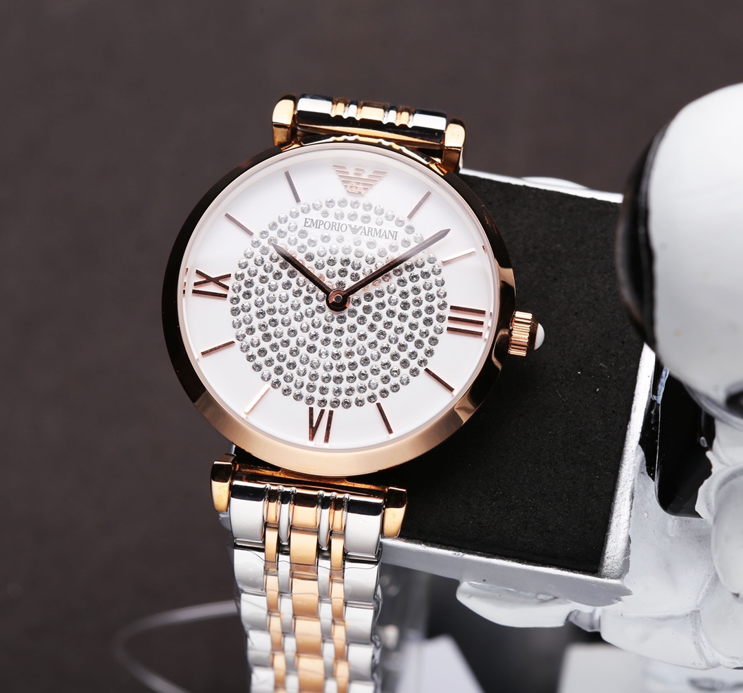 Emporio Armani Dameshorloge AR1925 met Kristallen en Stalen Band