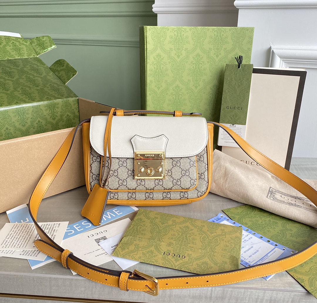 Gucci's latest and most dazzling summer messenger bag, high-end yellow with off-white, looks fresh and elegant, calfskin and presbyopia