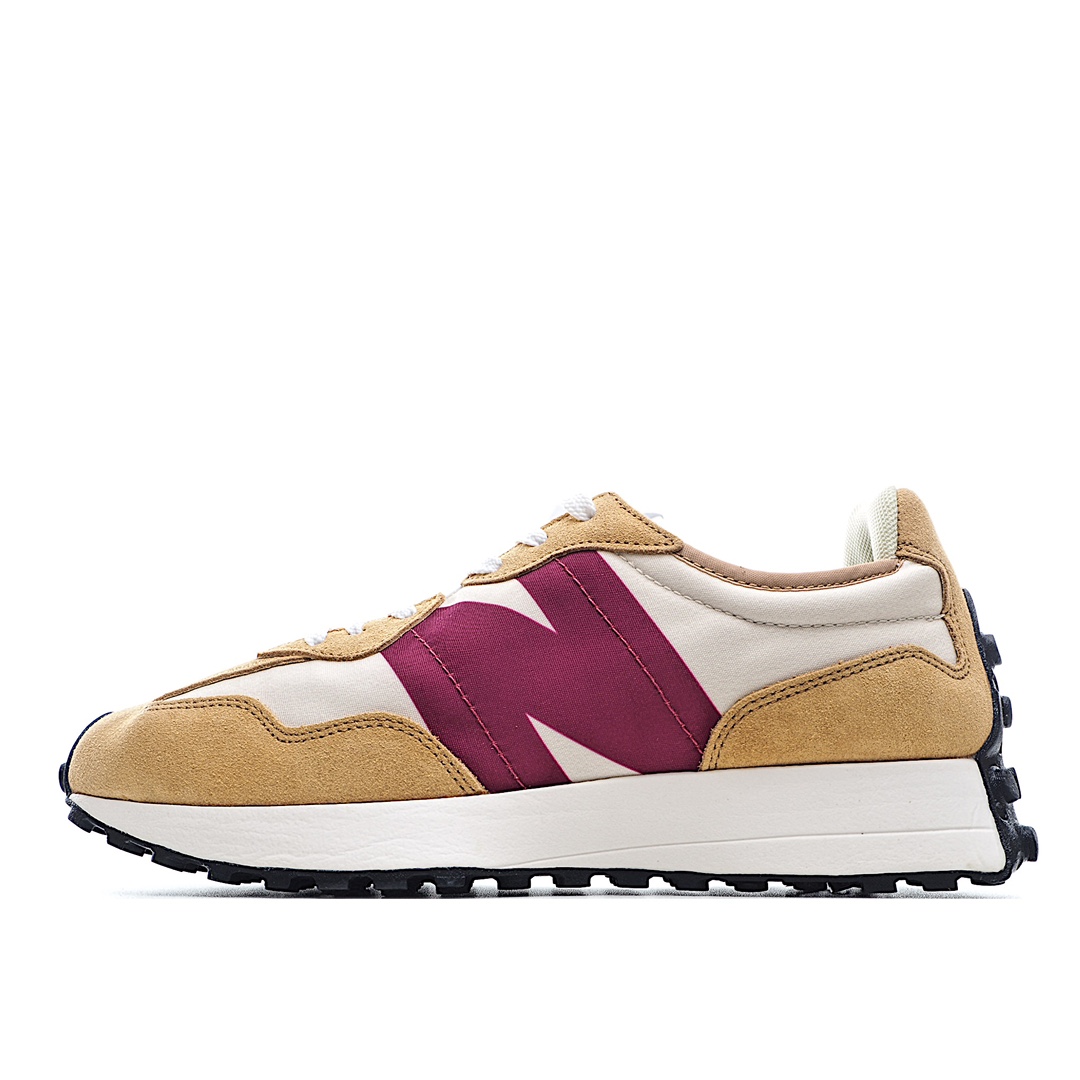 G5 New Balance 新百伦MS327系列复古休闲运动慢跑鞋 全新 New Balance 327系列，以更纯粹的复古风格设计打造的全新造型。侧身还以解构设计，将 N 字标志以做旧压花样式呈现，样式别具新意。而麂皮、冲孔皮革的塑造，则呈现出高级怀旧气质，也让鞋款在奢华时装风格与运动氛围之间达到了平衡。鞋身采用尼龙及皮质物料拼接构成中底高弹PU材质及满丁防滑橡胶外底