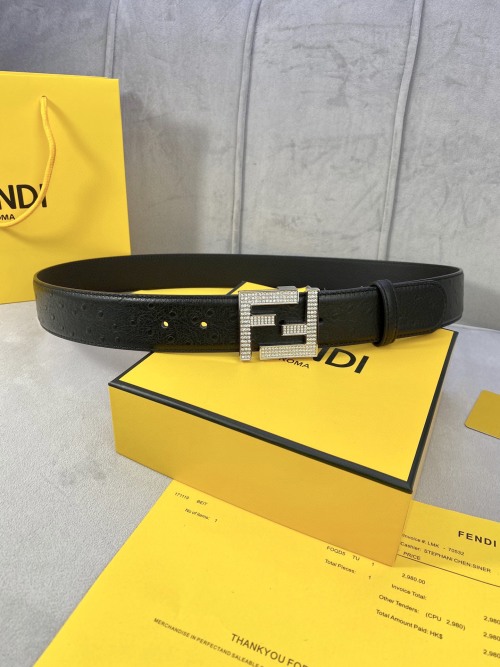 Fendi Ostrich Leather Belt with Diamante FF Buckle 1 Fendi Ostrich Leather Belt with Diamante FF Buckle