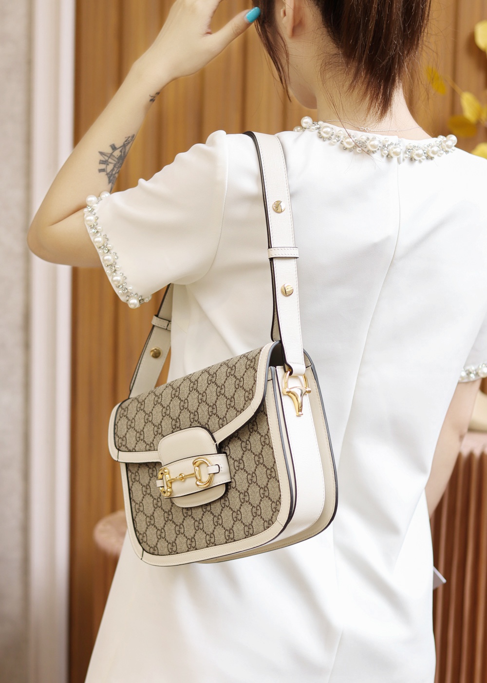 Gucci Horsebit 1955马鞍包 602204白色