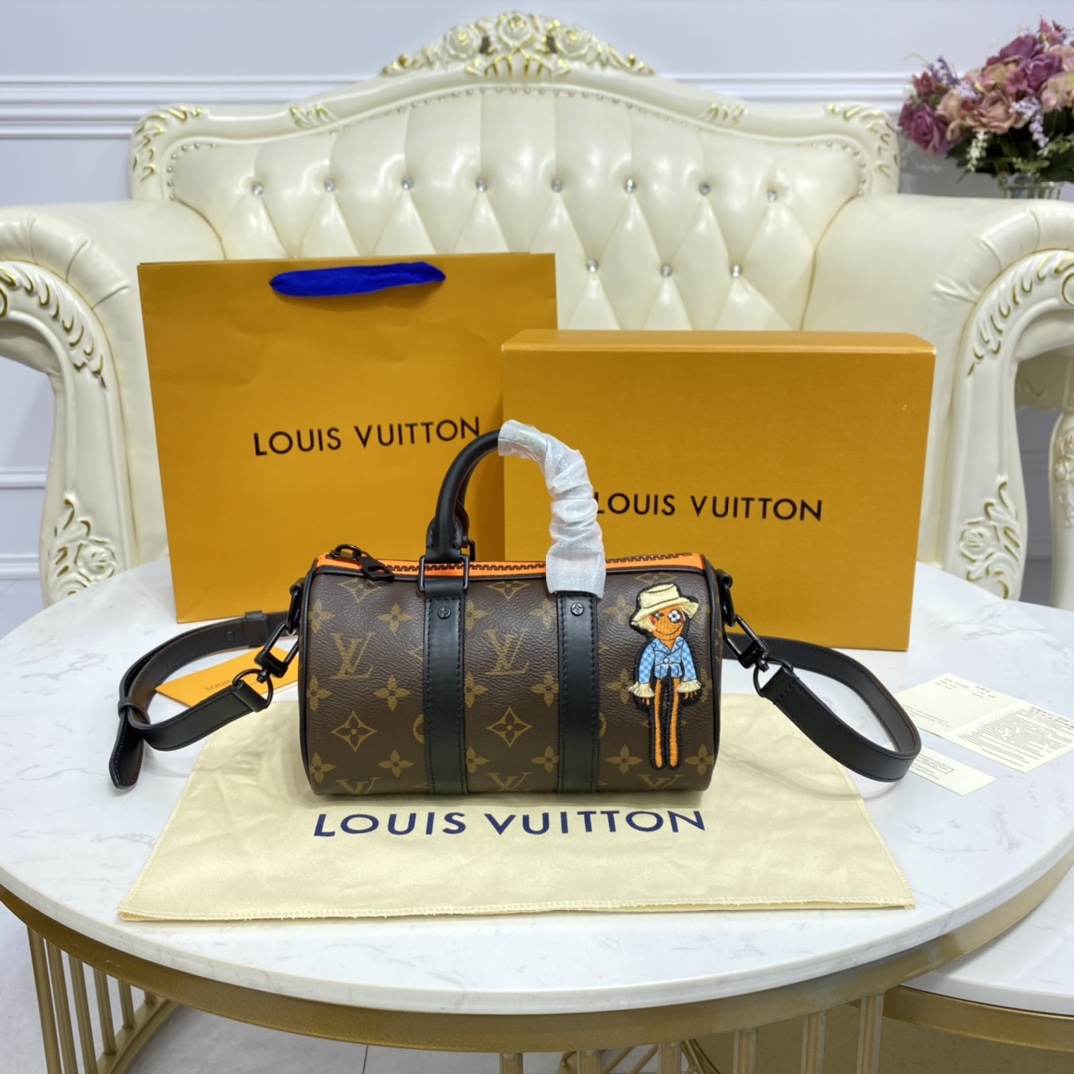 Louis Vuitton LV Keepall Fashion
 Bags Handbags Black Orange Embroidery Men Canvas M80201