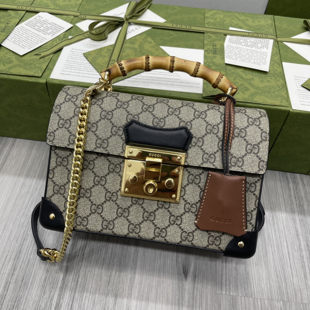 GUCCI Padlock Bamboo Handle Chain Shoulder Bag