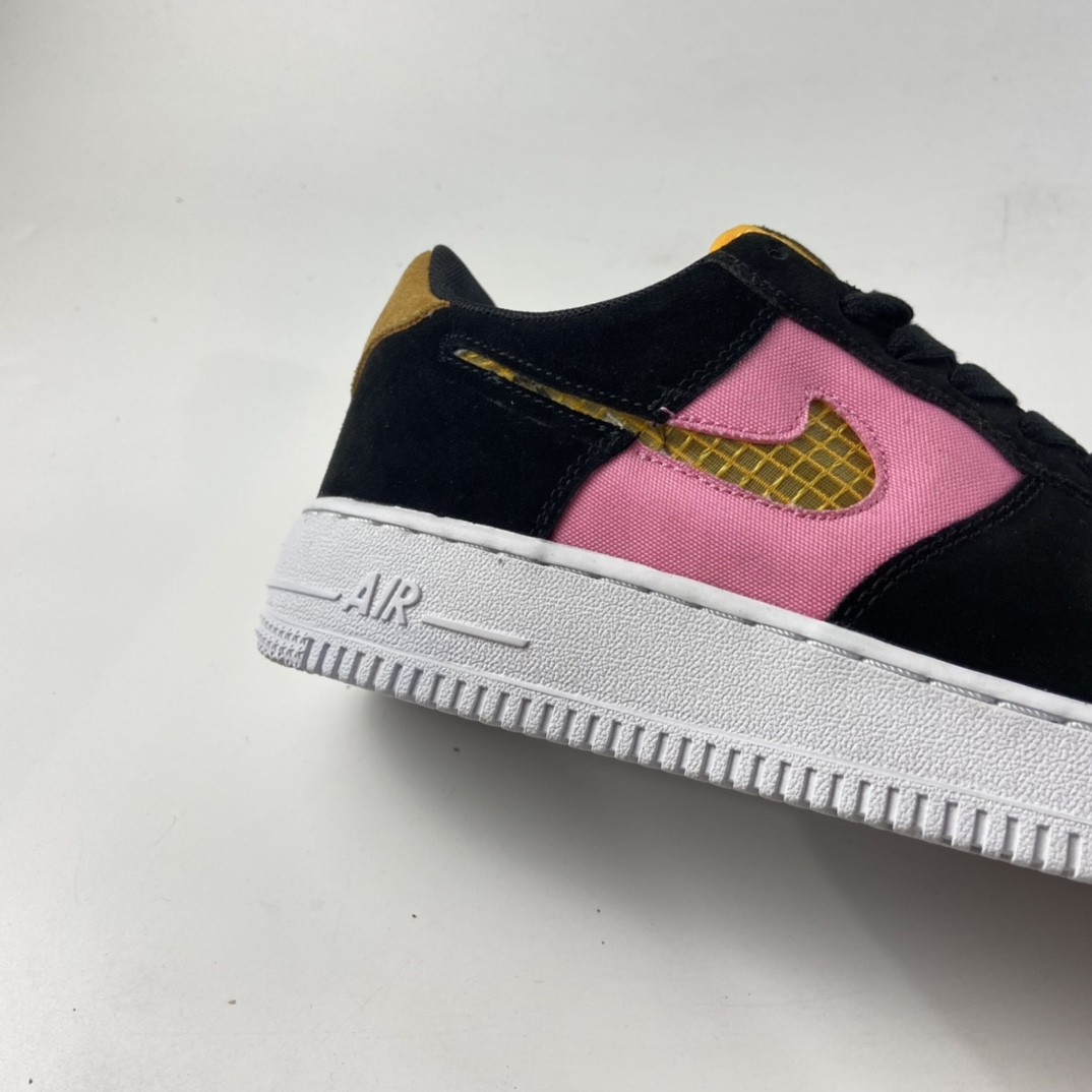 P200 Nk Air Force 1′07 黑粉帆布鞋 空军一号经典低帮百搭休闲运动板鞋“镂空马赛克勾”CJ4093-002