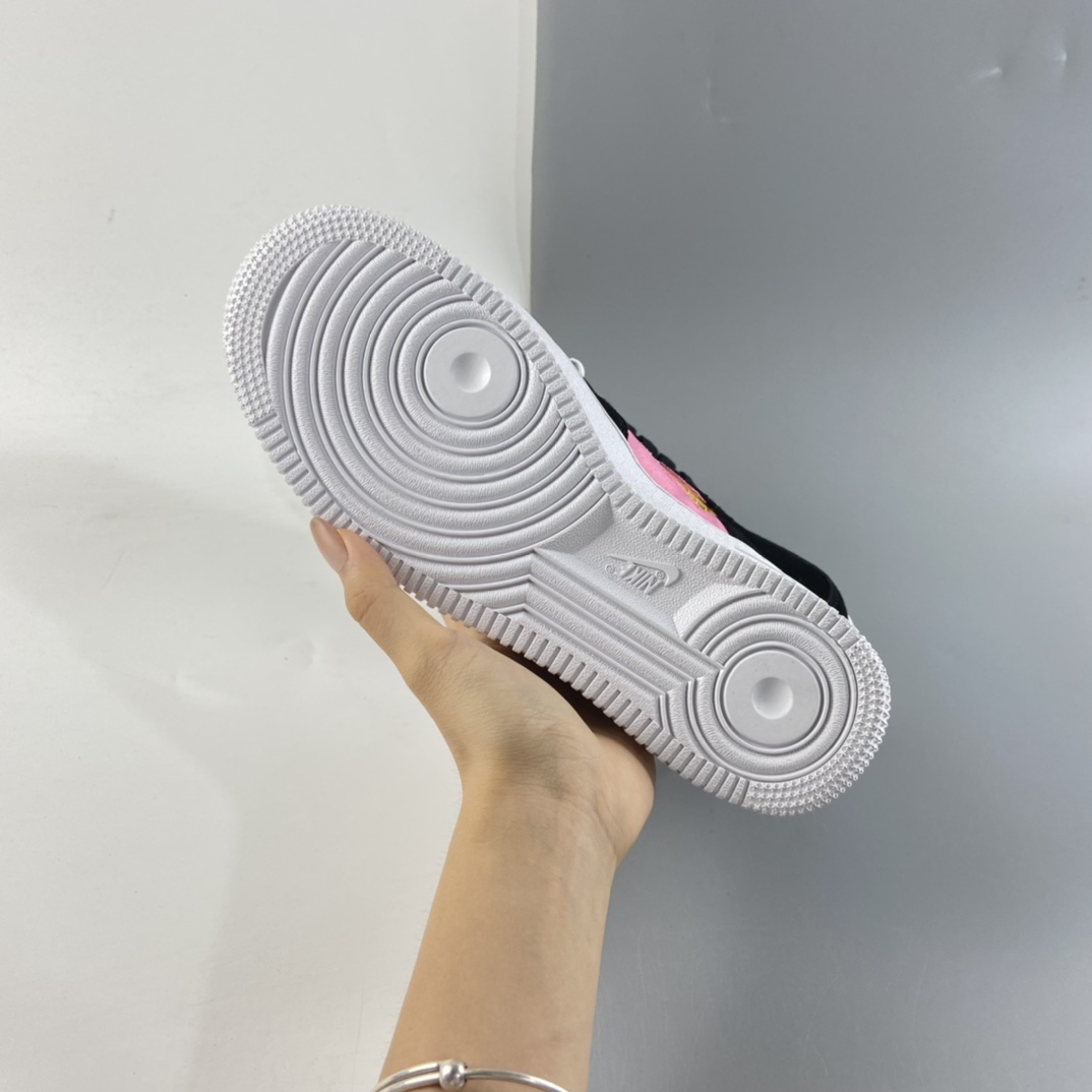 P200 Nk Air Force 1′07 黑粉帆布鞋 空军一号经典低帮百搭休闲运动板鞋“镂空马赛克勾”CJ4093-002