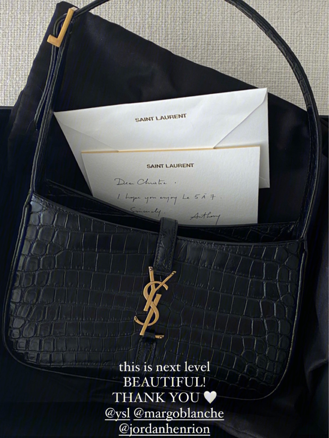 Saint laurent Ysl LE 5 À 7 鳄鱼纹腋下包 657228黑色