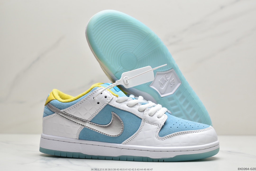 380 SB板鞋 蓝白色 网格  Nike SB Dunk LowFTC Skateboarding 带来全新联名鞋款 DH7687-400