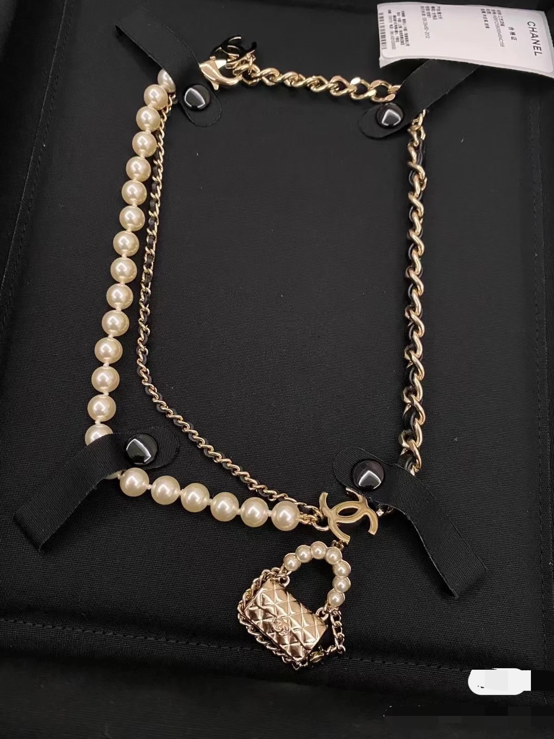 CHANEL черное жемчужное ожерелье с бахромой в два слоя