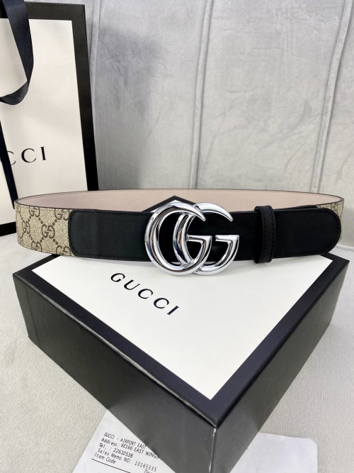 Gucci Belt with Double G Buckle,Beige/Ebony GG Supreme canvas, 4.0cm width