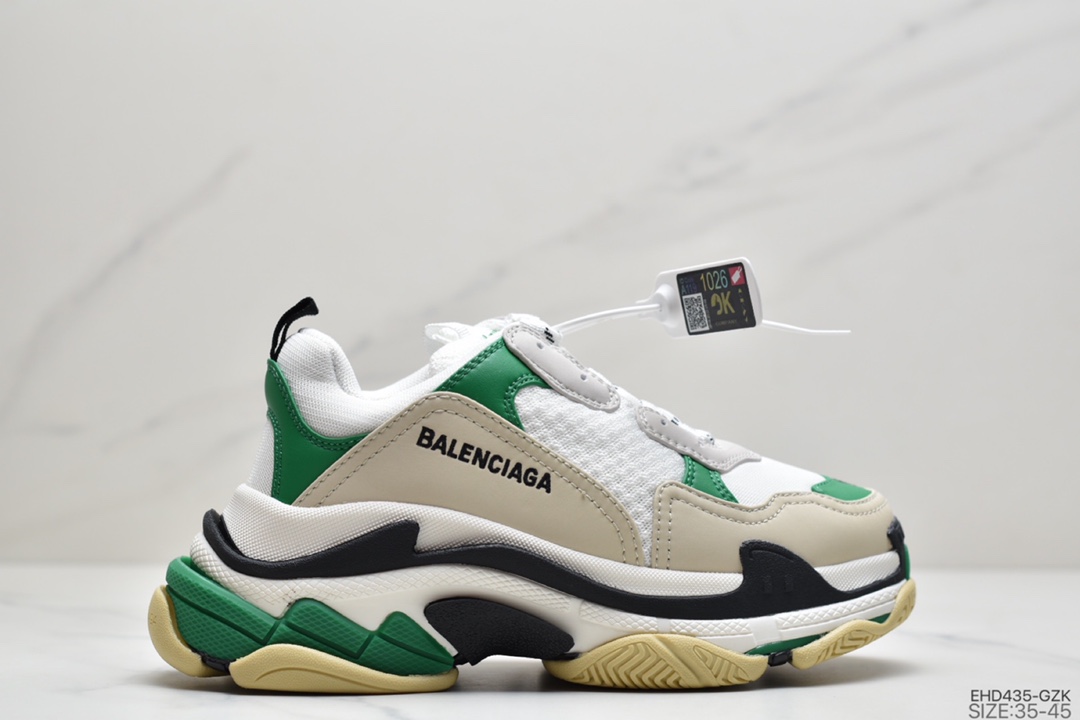 400 Balenciaga Triple S Clear Sole Sneaker”Grey/Yellow/Purple/Blue”时装复古厚底增高百搭休闲运动姥爷球鞋“浅灰紫黄黑宝蓝”524039 W09OM 9090