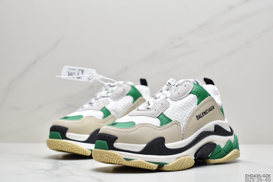 400 Balenciaga Triple S Clear Sole Sneaker”Grey/Yellow/Purple/Blue”时装复古厚底增高百搭休闲运动姥爷球鞋“浅灰紫黄黑宝蓝”524039 W09OM 9090