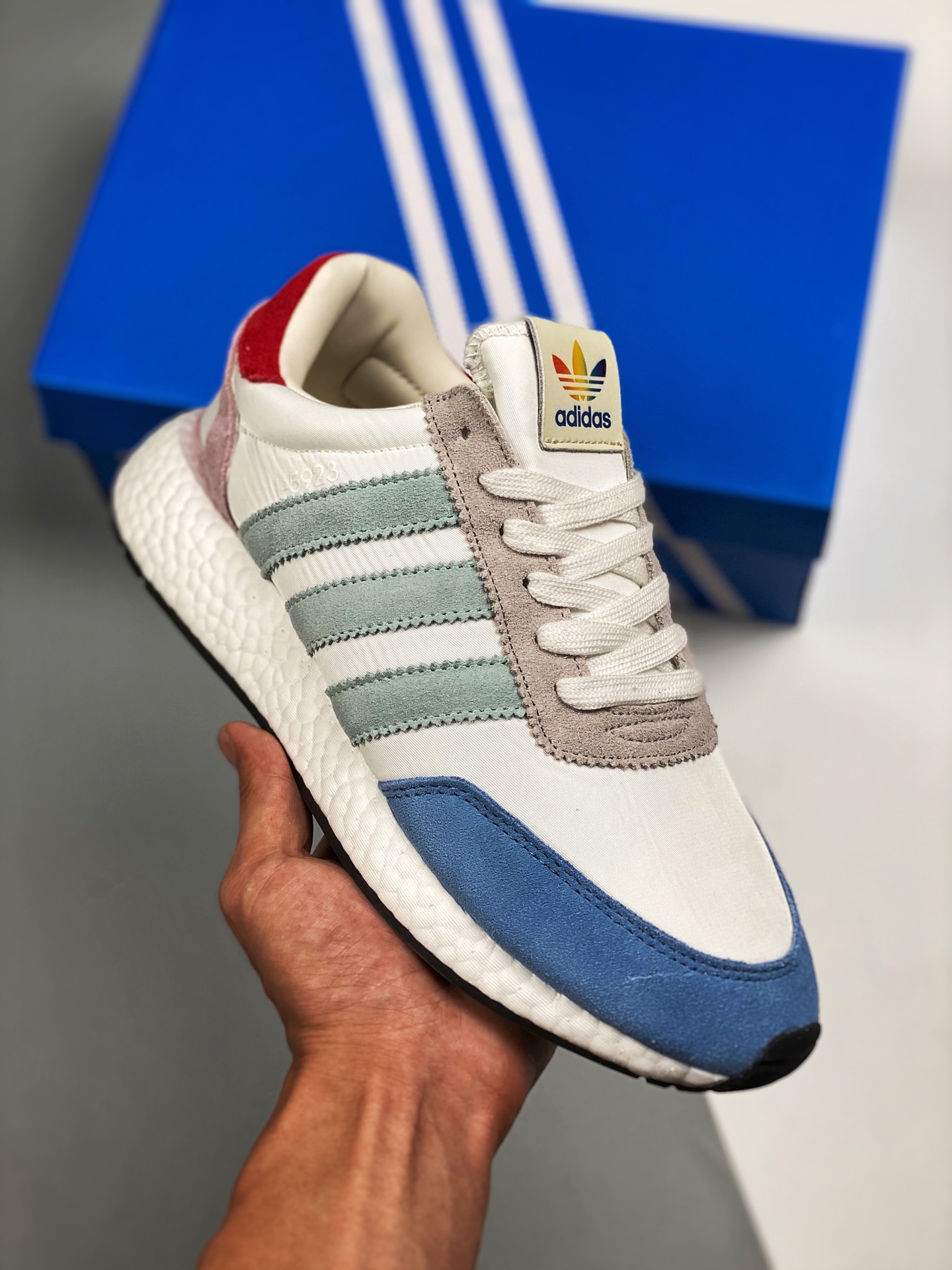 AD Iniki Runner Boost Pride zapatillas de running de palomitas, blanco rosa y azul, auténtico Boost de Dongguan, suela …