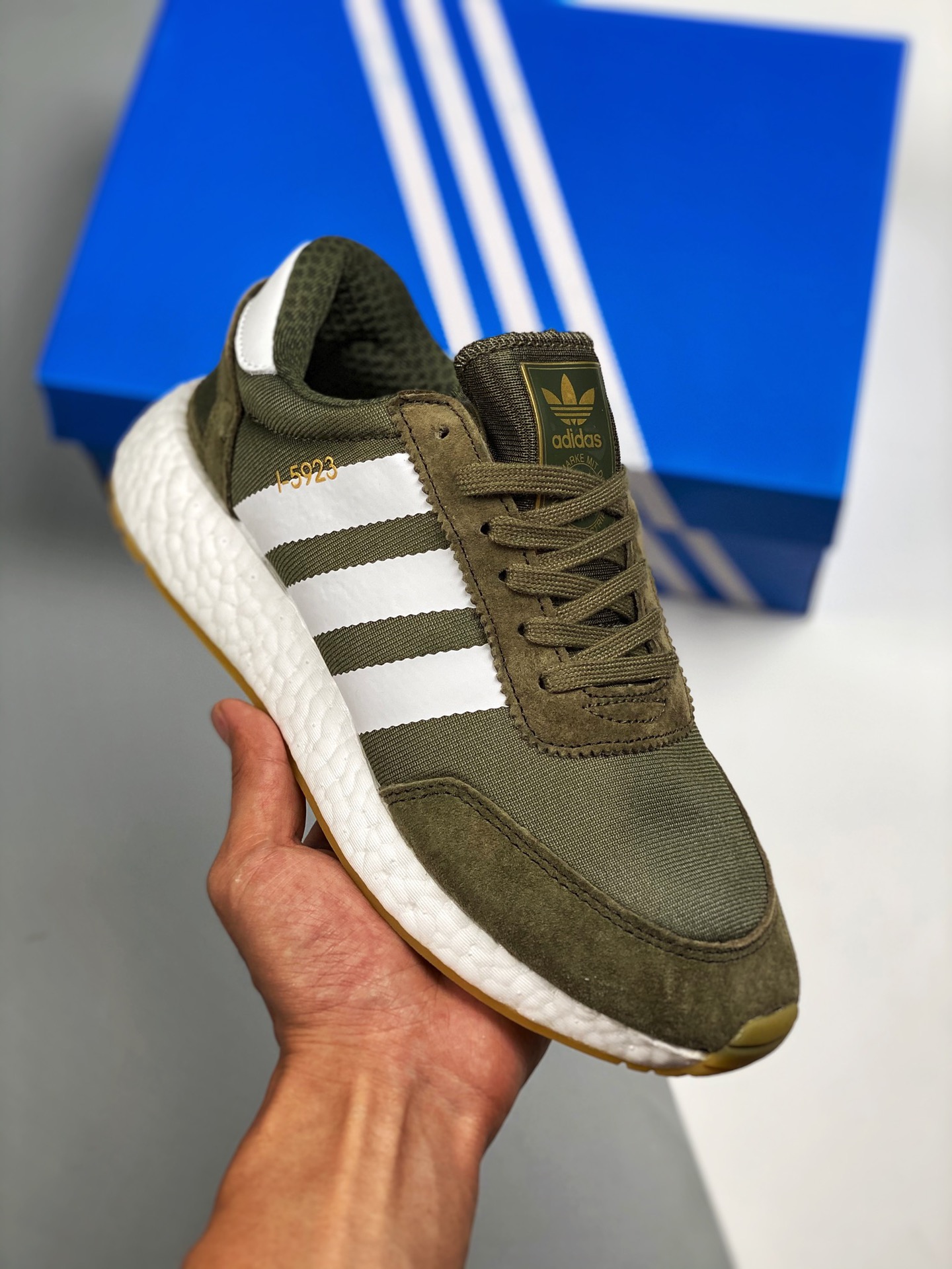 AD Iniki Runner Boost Pride zapatillas de running de palomitas, verde oliva, auténtico Boost de Dongguan, suela de goma…