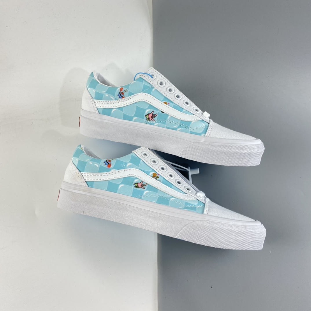 P160 Vans Old Skool 海绵宝宝联名冰蓝棋盘格子限量款”高端支线卡通情侣低帮硫化帆布休闲运动板鞋“冰蓝白卡通”VN0A38G19XC