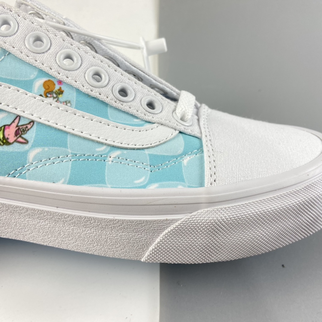 P160 Vans Old Skool 海绵宝宝联名冰蓝棋盘格子限量款”高端支线卡通情侣低帮硫化帆布休闲运动板鞋“冰蓝白卡通”VN0A38G19XC