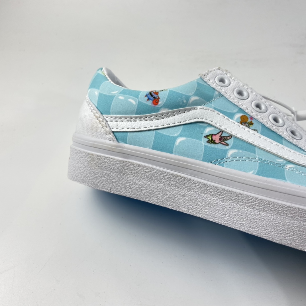 P160 Vans Old Skool 海绵宝宝联名冰蓝棋盘格子限量款”高端支线卡通情侣低帮硫化帆布休闲运动板鞋“冰蓝白卡通”VN0A38G19XC
