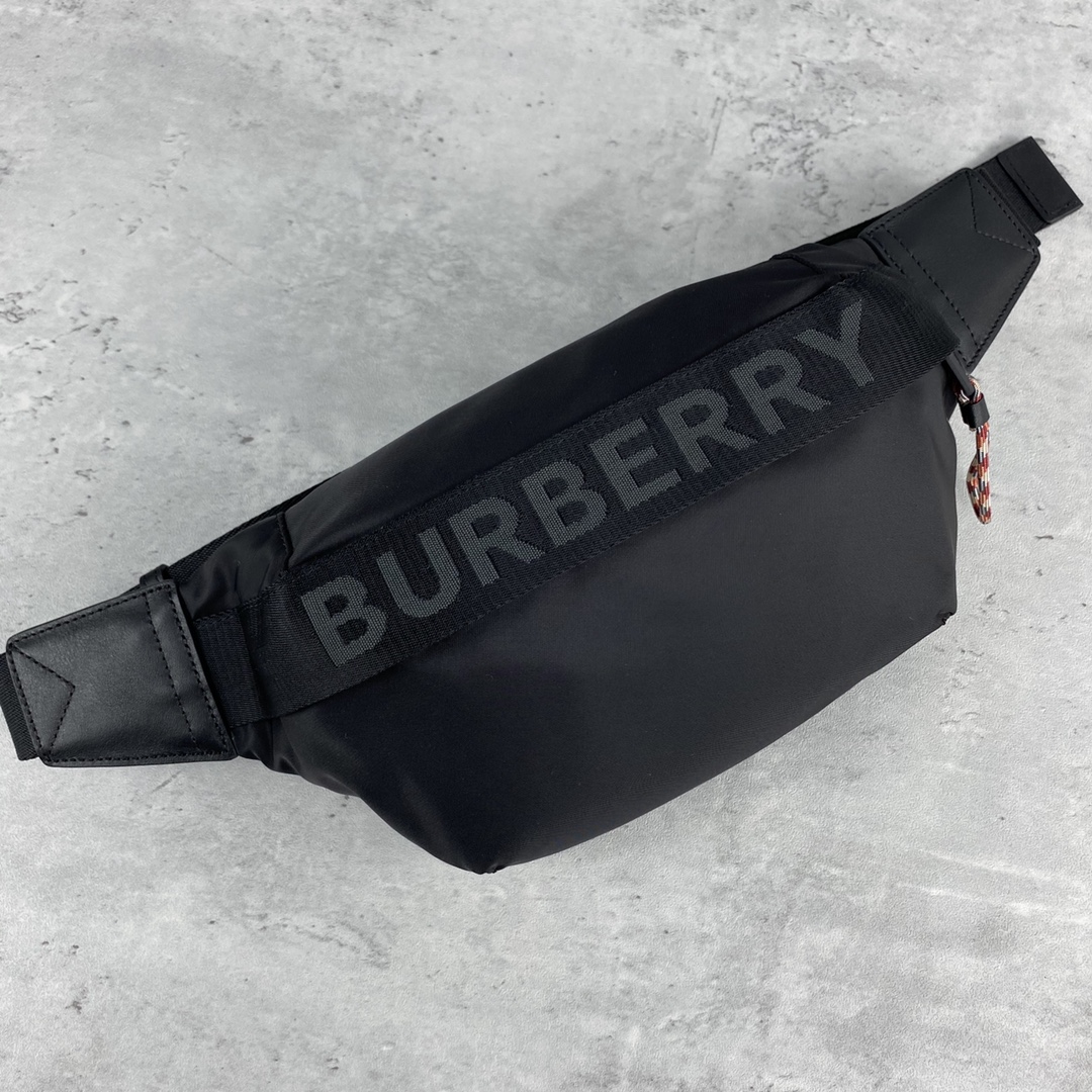 Burberry Nylon Waist Bag with Jacquard Logo and Leather Trim
