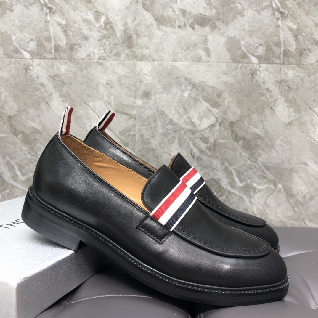 GIÀY THOM BROWNE Tricolour-stripe leather boat shoes SS2021