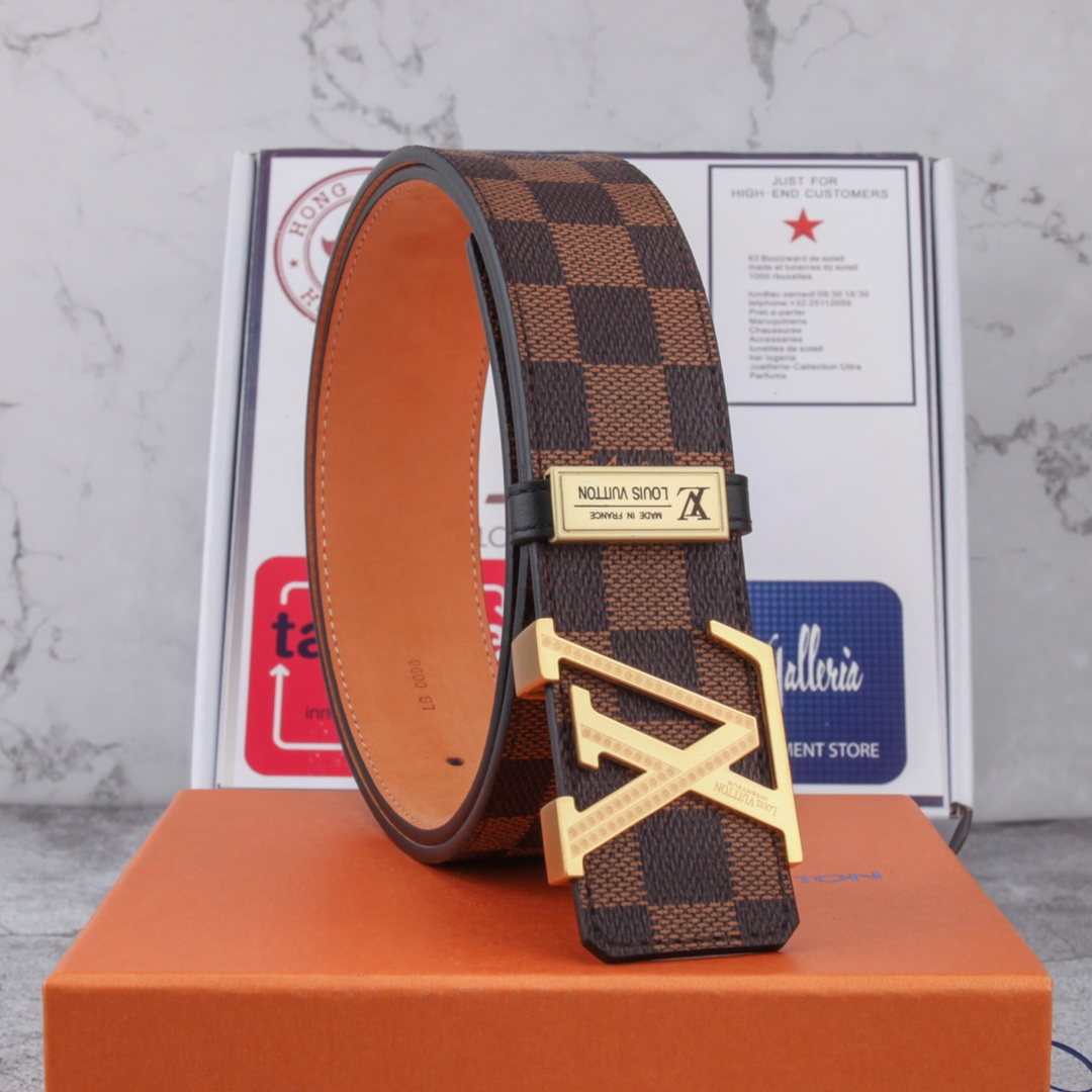 Louis Vuitton Cinturón Color café Tejido Hebillas de acero Cuero vaca Escarcha Fashion Casual