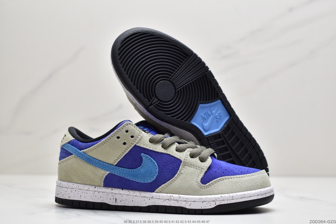 290 SB Dunk Low “Celadon” 整双鞋以卡其色搭配紫色和蓝色呈现鞋身 BQ6817-301