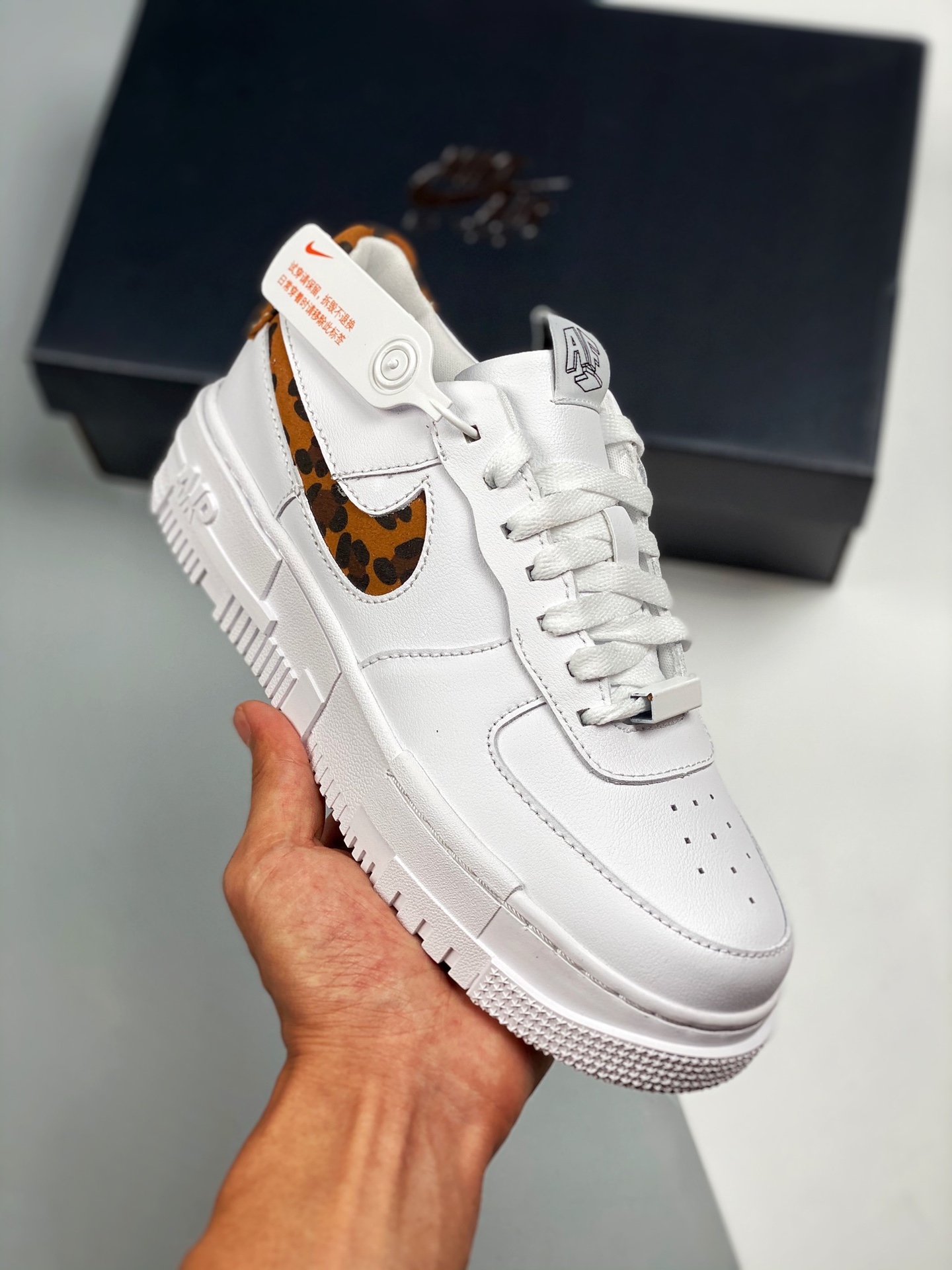 Air Force 1 "Pixel" blanco estampado de leopardo, horma original y cartón original, estilo puro de la Fuerza Aérea, enf…